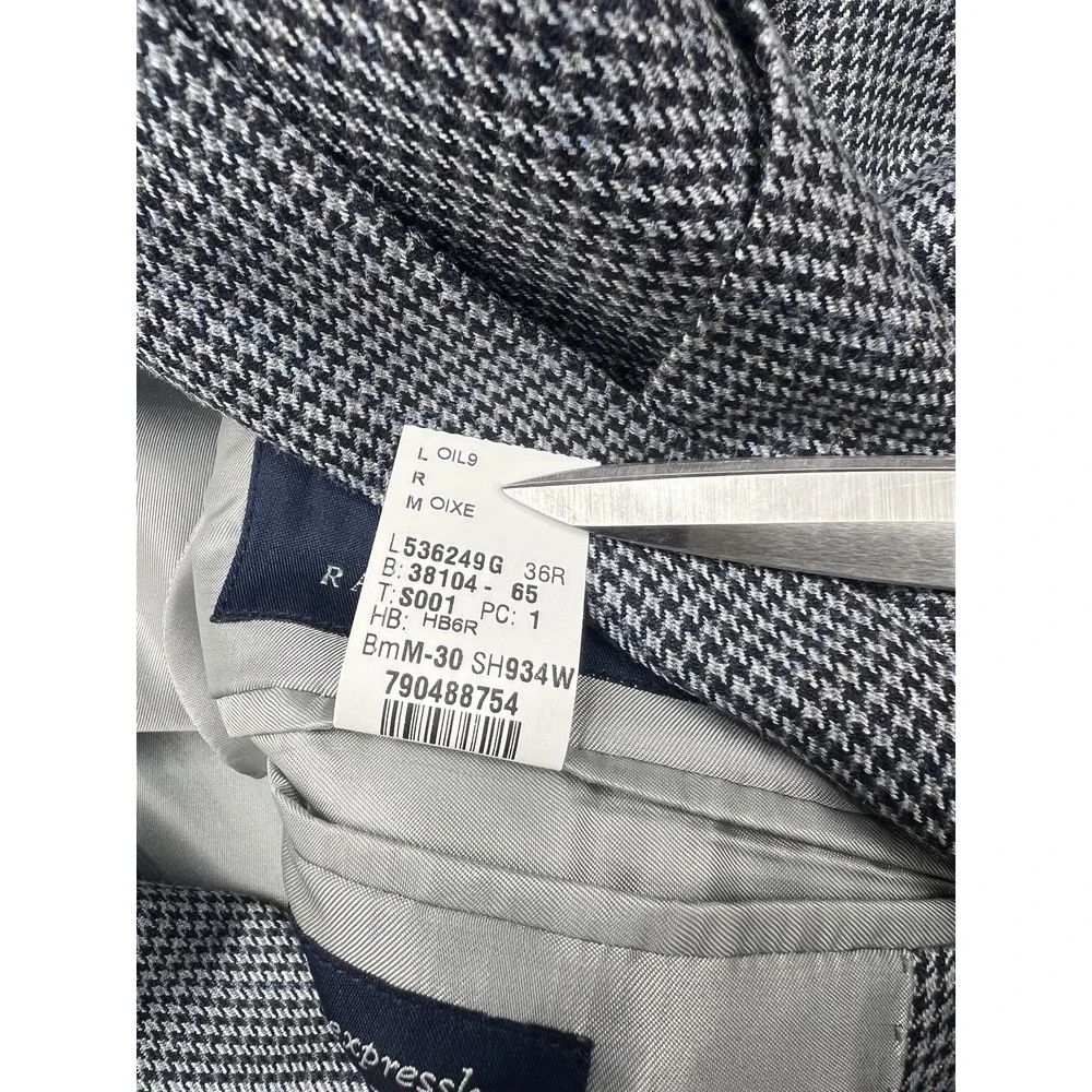 Ralph Ralph Lauren Sport Coat Mens 36R Gray Silk Wool Houndstooth Tweed Blazer